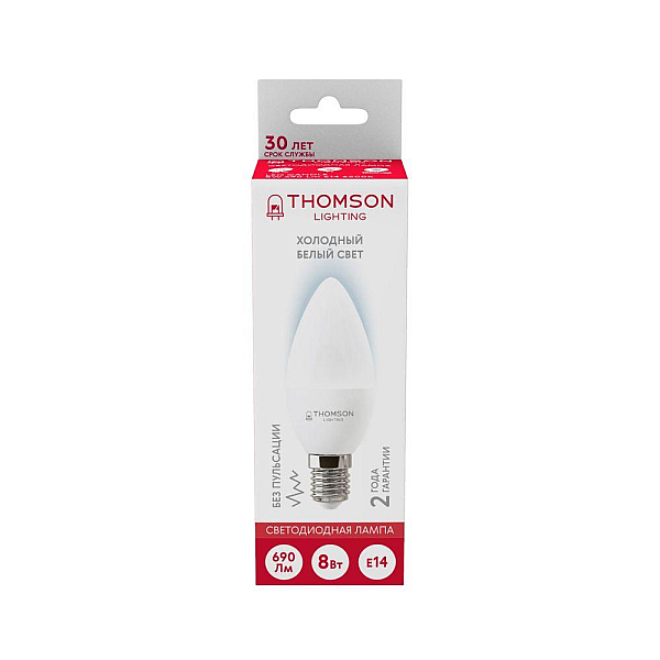 Лампа светодиодная Thomson E14 8W 6500K свеча матовая TH-B2308