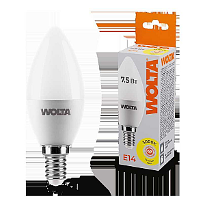 Светодиодная лампа WOLTA 7.5Вт 3000K E14 свеча матовая 25YC7.5E14