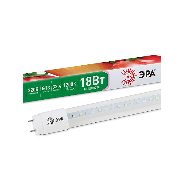 Лампа светодиодная для растений ЭРА G13 18W 1200K прозрачная Fito-18W-Ra90-Т8-G13-NL Б0042987