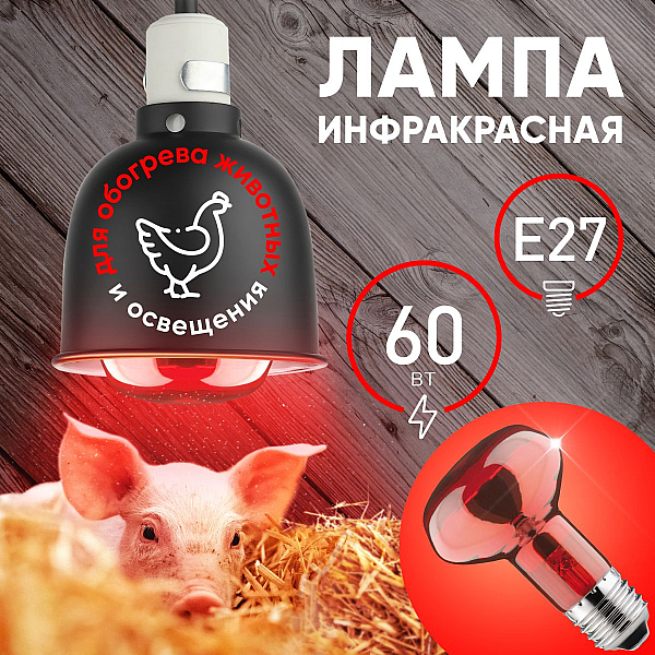 Лампа инфракрасная ЭРА E27 60 Вт для обогрева животных и освещения ИКЗК 230-60 Вт R63 Е27 Б0057281