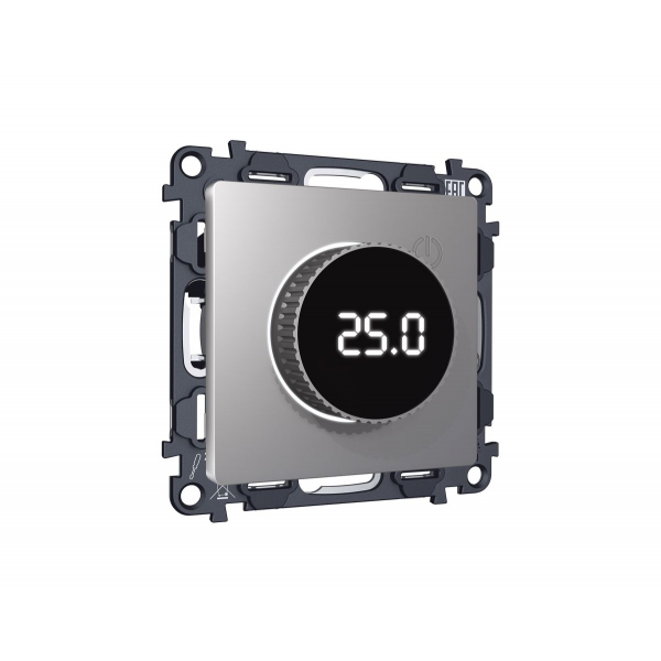 Комплект механизма терморегулятора с цифровым дисплеем с подсветкой и датчиком для теплого пола Alfa Сталь матовый Quant Ambrella Volt MA505810 (AP5058, VM1385)