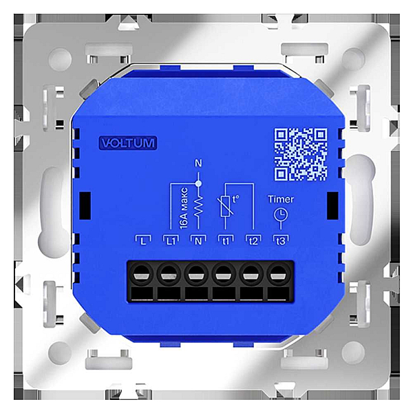 Терморегулятор электронный Voltum S70 с индикацией и датчиком, для теплого пола, (белый глянцевый) VLS070101
