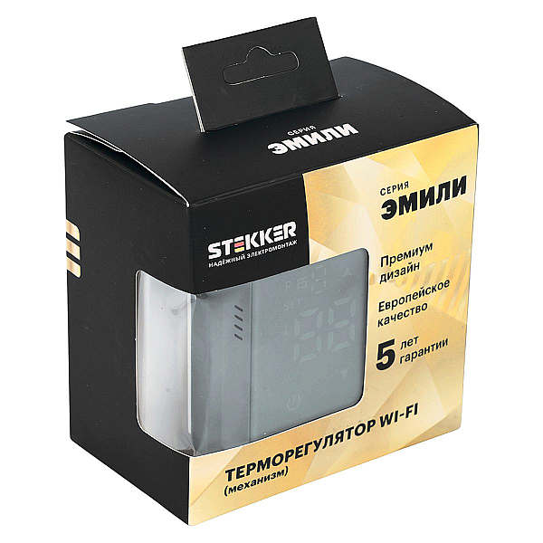 Терморегулятор Wi-Fi (механизм), Stekker, 250В, 3500Вт Эмили, RSW00-5119-10, платиново-серый, soft touch 50378