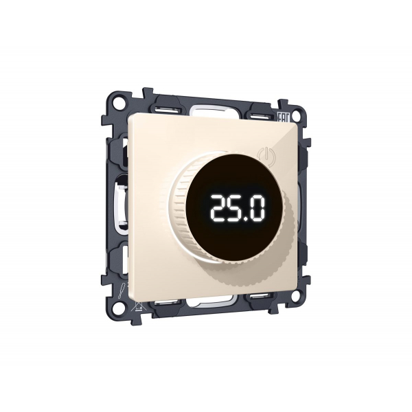 Комплект механизма терморегулятора с цифровым дисплеем с подсветкой и датчиком для теплого пола Alfa Бежевый глянец Quant Ambrella Volt MA305810 (AP3058, VM1385)