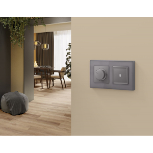 Комплект механизма терморегулятора с датчиком для теплого пола с подсветкой 16A-250V Alfa Сталь матовый Quant Ambrella Volt MA505710 (AP5057, VM1381)