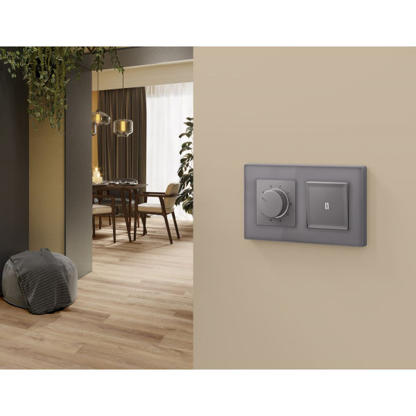 Комплект механизма терморегулятора с датчиком для теплого пола с подсветкой 16A-250V Alfa Сталь матовый Quant Ambrella Volt MA505710 (AP5057, VM1381)