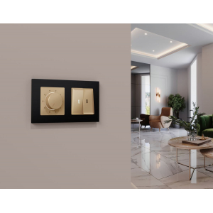 Комплект механизма терморегулятора с датчиком для теплого пола с подсветкой 16A-250V Alfa Шампань Quant Ambrella Volt MA605710 (AP6057, VM1381)