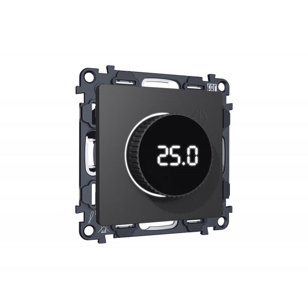 Комплект мех-ма термор-ра с цифровым дисплеем с подсветкой и датчиком для теплого пола Alfa Графит мягкое касание Quant Ambrella Volt MA905810 (AP9058, VM1385)