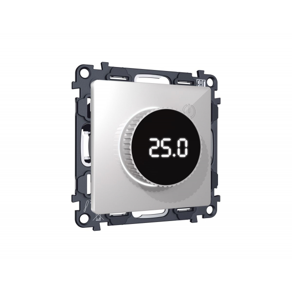 Комплект механизма терморегулятора с цифровым дисплеем с подсветкой и датчиком для теплого пола Alfa Серебро глянец Quant Ambrella Volt MA405810 (AP4058, VM1385)