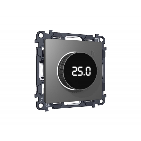 Комплект механизма терморегулятора с цифровым дисплеем с подсветкой и датчиком для теплого пола Alfa Антрацит серый Quant Ambrella Volt MA655810 (AP6558, VM1385)