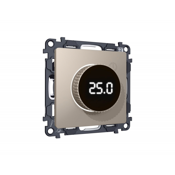 Комплект мех-ма терморегулятора с цифровым дисплеем с подсветкой и датчиком для теплого пола Alfa Серо-бежевый матовый Quant Ambrella Volt MA365810 (AP3658, VM1385)