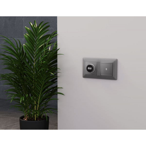 Комплект механизма терморегулятора с цифровым дисплеем с подсветкой и датчиком для теплого пола Alfa Сталь матовый Quant Ambrella Volt MA505810 (AP5058, VM1385)