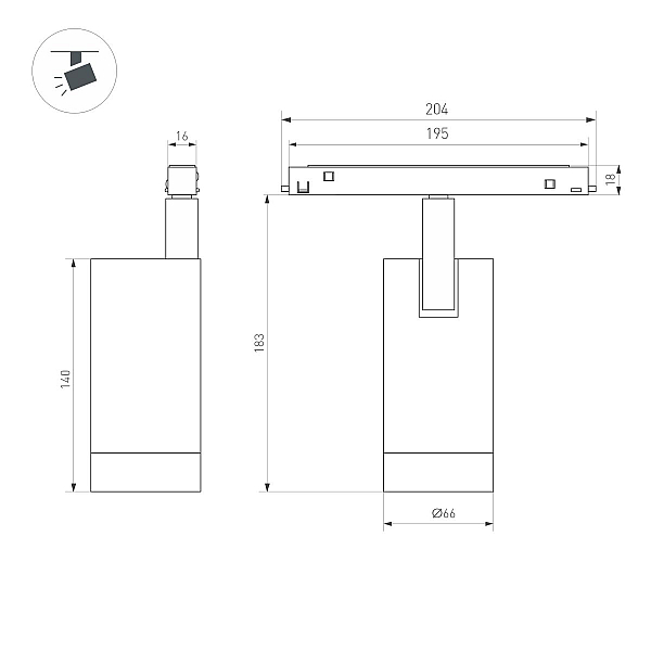 Трековый магнитный светильник Arlight MAG-ORIENT-SPOT-R65-20W Day4000 (Черный, 24 deg, 48V, DALI) (IP20 Металл) 033628(1)