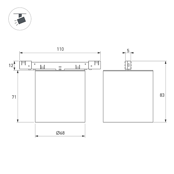 Трековый магнитный светильник Arlight MAG-MICROCOSM-POINT-R68-7W Warm3000 (BR, 36 deg, 24V) (IP20 Металл) 051830