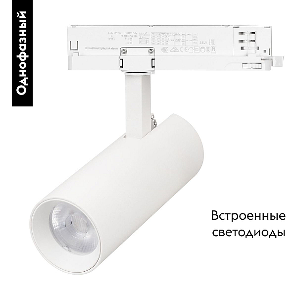 Трековый однофазный светильник Arlight LGD-GERA-2TR-R60-15W Day4000 (WH, 24 deg, 230V) 055043