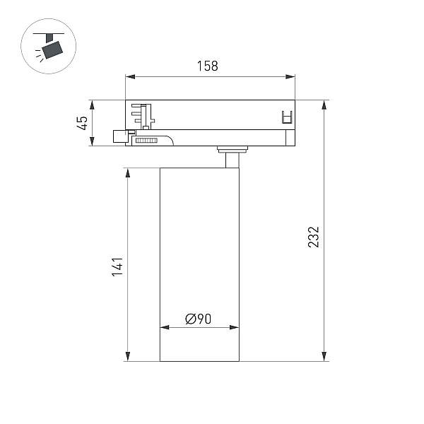 Трековый трехфазный светильник Arlight LGD-GERA-4TR-R90-30W Warm SP2900-Meat (BK, 36 deg, 230V) (IP20 Металл) 060067