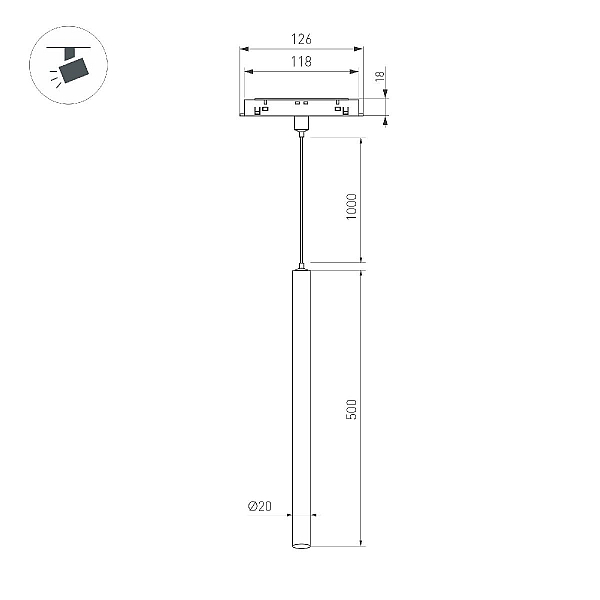 Трековый магнитный светильник Arlight MAG-ORIENT-SPOT-HANG-L500-R20-3W Warm3000 (BK, 20 deg, 48V) 046897