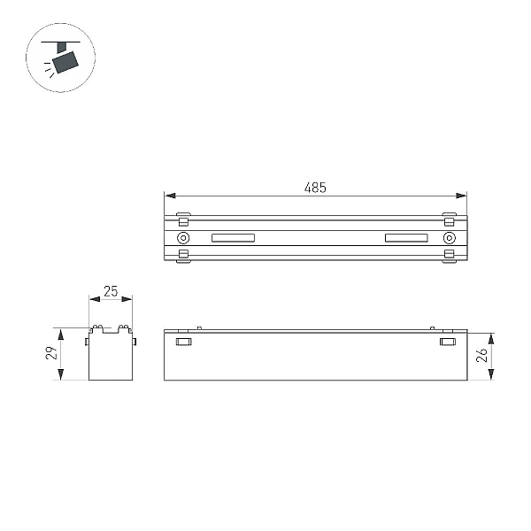 Трековый магнитный светильник Arlight MAG-VIBE-FLAT-L485-24W Day4000 (BK, 100 deg, 48V) 044436