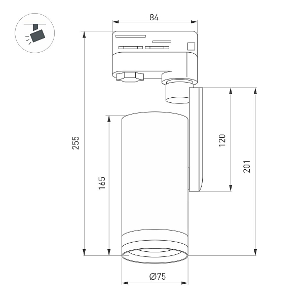 Трековый трехфазный светильник Arlight LGD-URANUS-4TR-R75-18W/25W Warm3500-MIX (BK, 20-50 deg, side holder, 230V) (IP20 Металл) 055807