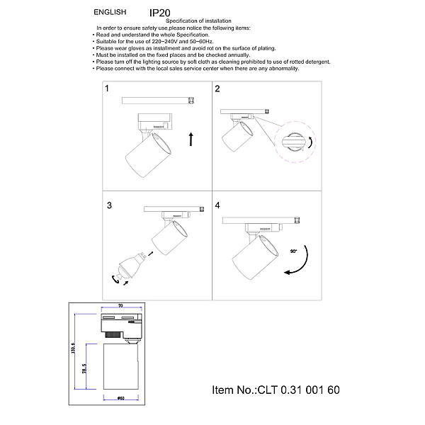 Трековый светильник однофазный Crystal Lux CLT 0.31 001 60 BL