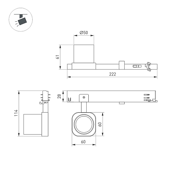 Трековый трехфазный светильник Arlight LGD-DIAFILM-4TR-R60-10W Warm3000 (WH, 38 deg, 230V) (IP20 Металл) 061492