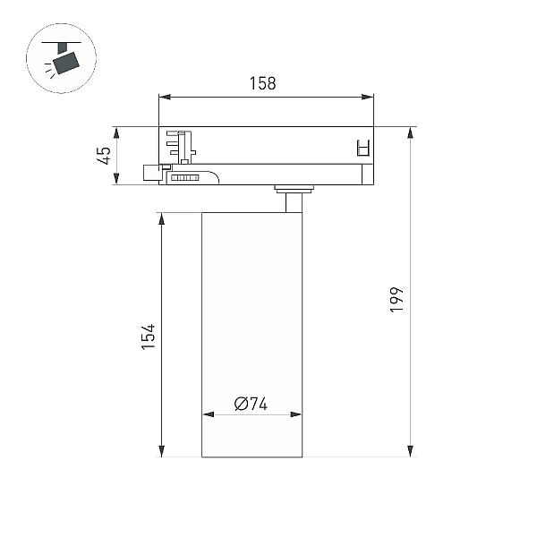 Трековый трехфазный светильник Arlight LGD-GERA-4TR-R74-20W Warm3000 (BK, 36 deg, 230V) 055169