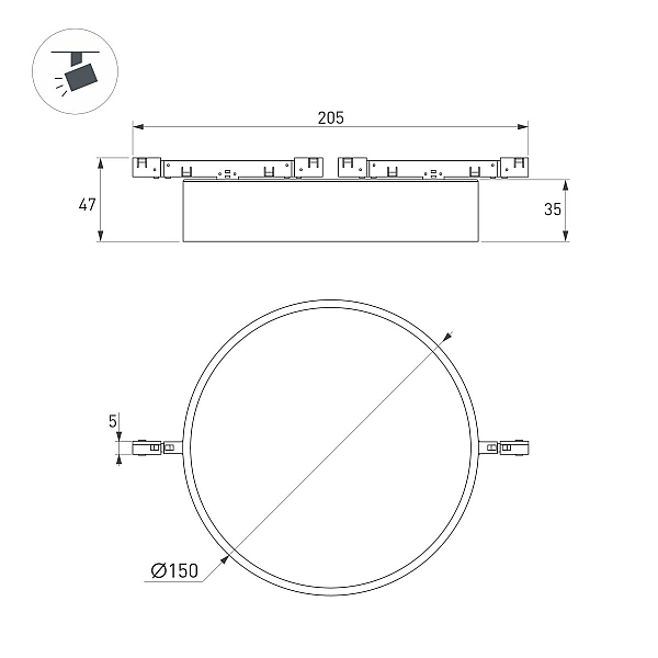 Трековый магнитный светильник Arlight MAG-MICROCOSM-RONDO-R150-15W Warm3000 (BK, 90 deg, 24V) (IP20 Металл) 051777