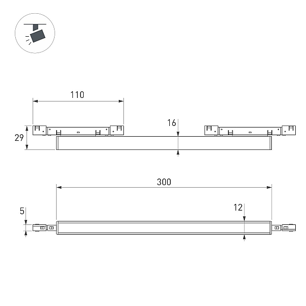 Трековый магнитный светильник Arlight MAG-MICROCOSM-FLAT-L300-10W Day4000 (WH, 100 deg, 24V) (IP20 Металл) 051819