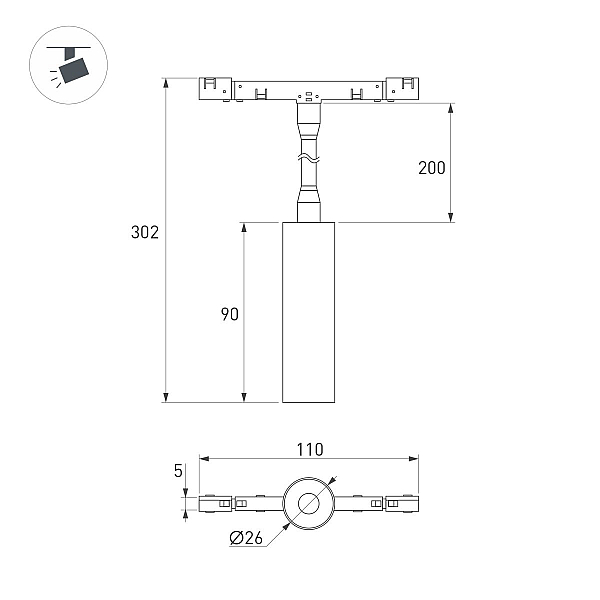 Трековый магнитный светильник Arlight MAG-MICROCOSM-SPOT-FLEX-R26-5W Warm3000 (BK, 24 deg, 24V) (IP20 Металл) 051786