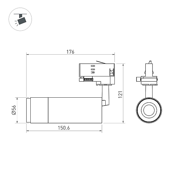 Трековый трехфазный светильник Arlight LGD-GESTIA-TRACK-4TR-R56-15W Warm3000 (Черный-никель, 25-50 deg, 230V) (IP20 Металл) 064972
