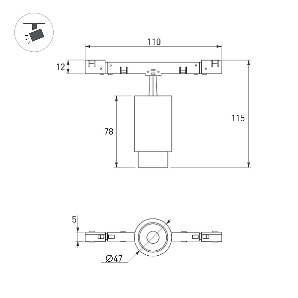 Трековый магнитный светильник Arlight MAG-MICROCOSM-SPOT-ZOOM-R47-9W Day4000 (BK, 15-55 deg, 24V) (IP20 Металл) 050988