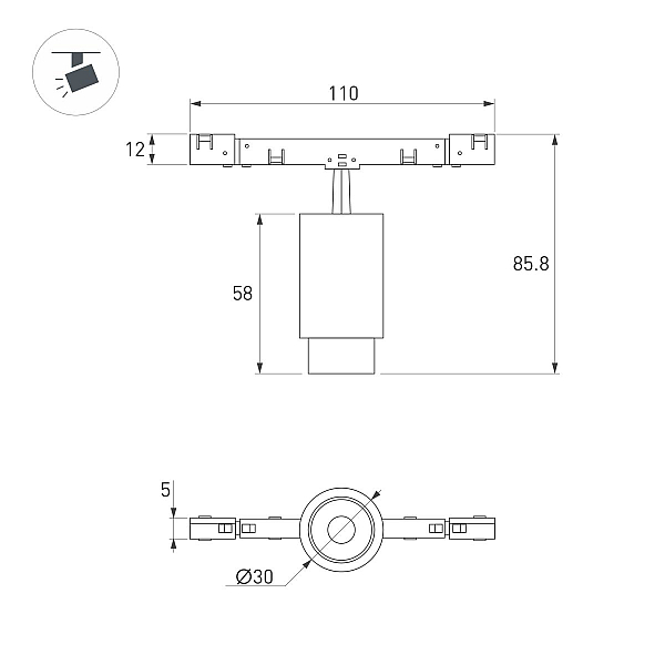 Трековый магнитный светильник Arlight MAG-MICROCOSM-SPOT-ZOOM-R30-2W Day4000 (WH, 15-45 deg, 24V) (IP20 Металл) 051803