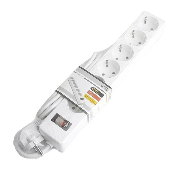 Сетевой фильтр 6-местный с/з STEKKER HM20-61-02 3x1мм2, 1,8 м, серия Optima, белый