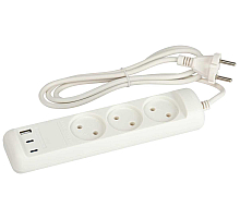 Удлинитель Эра U-3-1,5m-USB-W 3 розетки + 3xUSB A+C 1,5м 10А белый