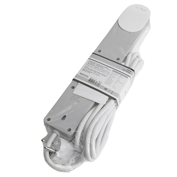 Сетевой фильтр 5-местный с/з STEKKER HM20-51-02 3x1мм2, 1,8 м, серия Optima, белый
