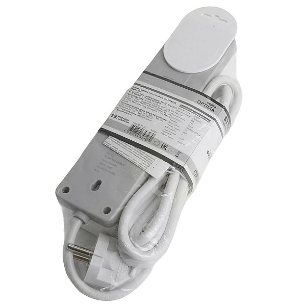 Сетевой фильтр 3-местный с/з STEKKER HM20-31-03 3x1мм2, 3 м, 250В, 16А, серия Optima, белый