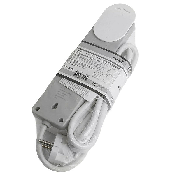 Сетевой фильтр 3-местный с/з STEKKER HM20-31-02 3x1мм2, 1,8 м, серия Optima, белый