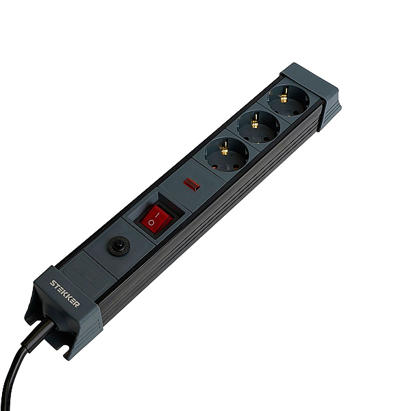 Сетевой фильтр 3-местный с/з Stekker 3x1мм2, 1,8 м, 250В, 16А Techno, HM22-31-02, черный 50153