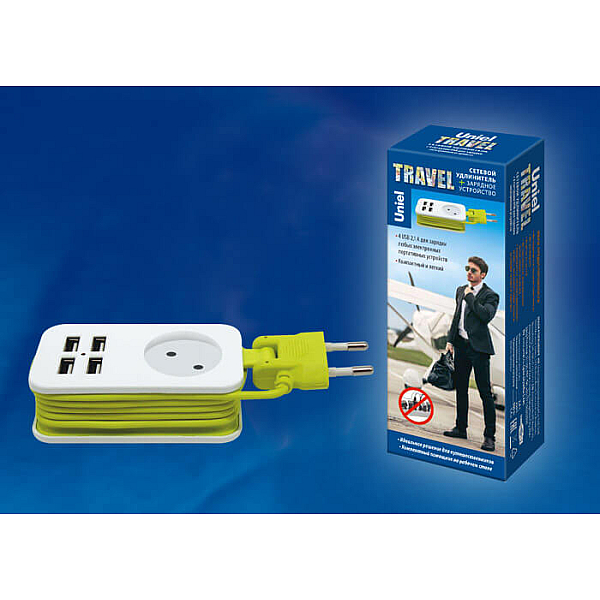 Удлинитель Uniel 1гн х 1,5м б/з Travel S-CT1-1,5U White/Green UL-00003331