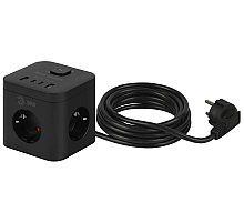 Сетевой фильтр ЭРА CUBE-3es-1,5m-4USB-B куб с заземлением с выключателем 3 розетки+4xUSBA+C 1,5м 16А черный Б0069074