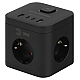 Удлинитель электрический ЭРА CUBE-3es-1,5m-4USB-B куб с заземлением с выключателем 3 розетки+4xUSBA+C 1,5м 16А черный Б0069074