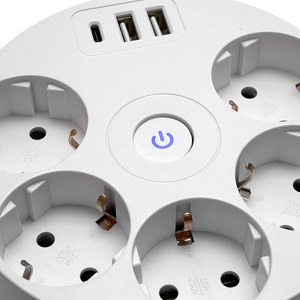 Удлинитель Stekker Comfort 5гн 2USB+С 2,5м с/з Comfort HM10-51-01 49591