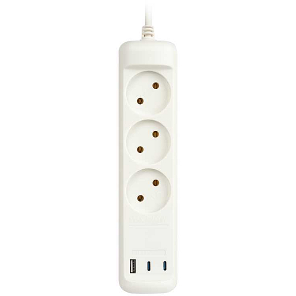 Удлинитель электрический ЭРА U-3-3m-USB-W 3 розетки + 3xUSB A+C 3м 10А белый Б0069076