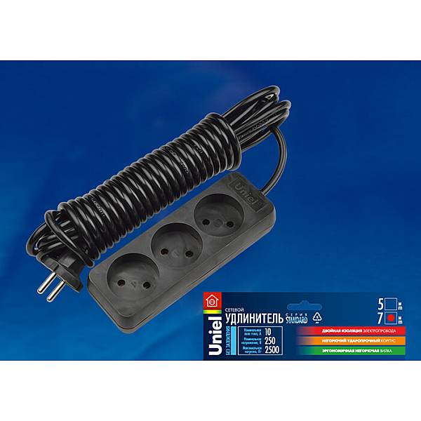 Удлинитель Uniel 3гн х 7м б/з Standard S-CD3-7 Black UL-00003606