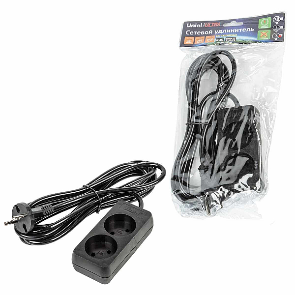 Удлинитель Uniel Ultra 2гн х 2м б/з S-CU2-3 Black UL-00009976