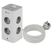 Сетевой фильтр ЭРА TWR-8es-1,5m-4USB-W башня с защитой заземлением с выключателем 8 розеток+4xUSBA+C 1,5м 16А белый Б0069071