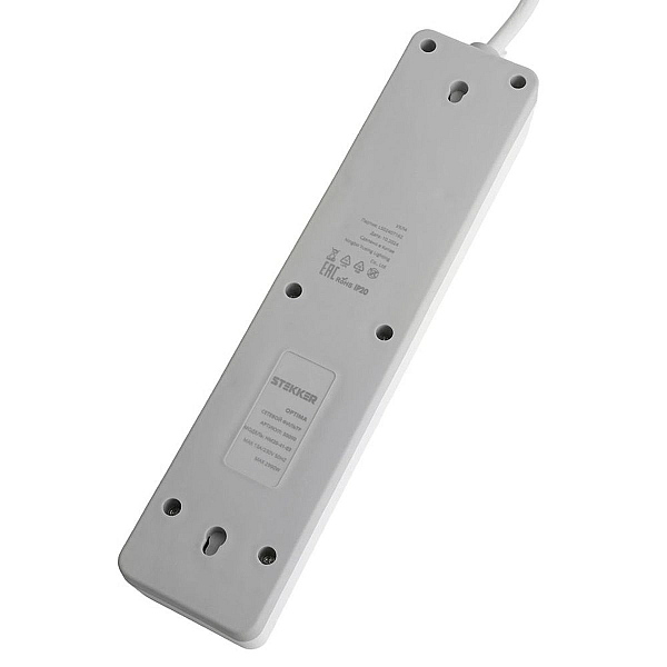 Сетевой фильтр 4-местный с/з STEKKER HM20-41-05 3x1мм2, 5 м, серия Optima, белый
