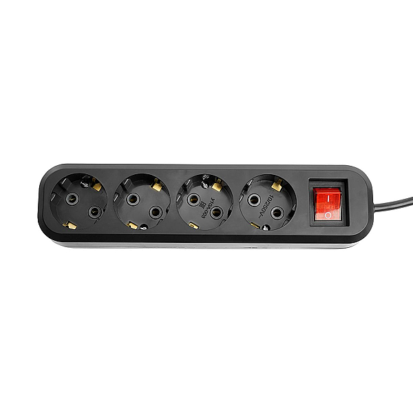 Удлинитель четырехместный с/з с выключателем Stekker HM03-41-02 3x0,75, 2м Home (У10А-003), черный 50424