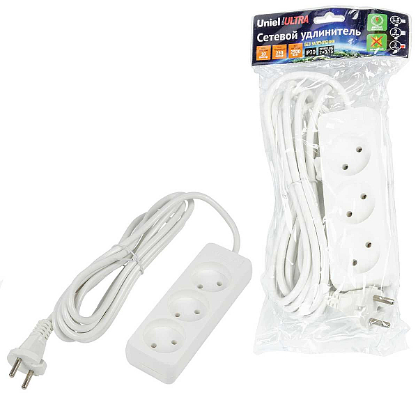 Удлинитель Uniel Ultra 3гн х 3м б/з S-CU3-3 White UL-00009982