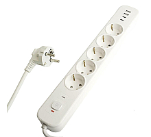 Сетевой фильтр 5-местный с/з и 2 USB-A+2 Type-C Stekker Nova HM21-51-02 50102